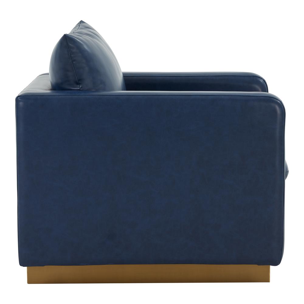 LeisureMod Nervo Leather Accent Armchair With Gold Frame, Navy Blue. Picture 3