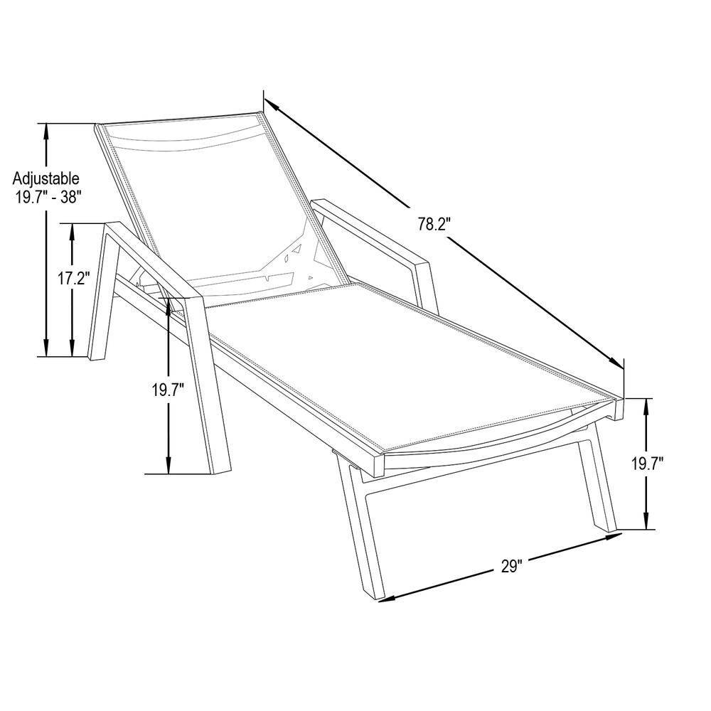 Marlin Patio Chaise Lounge Chair With Armrests in White Aluminum Frame. Picture 12