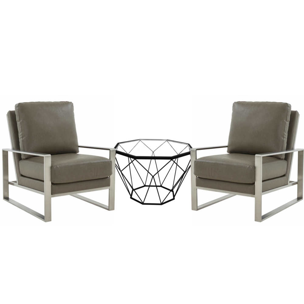 Leather Armchair with Silver Frame and Octagon Coffee Table with Geometric Base. Picture 1