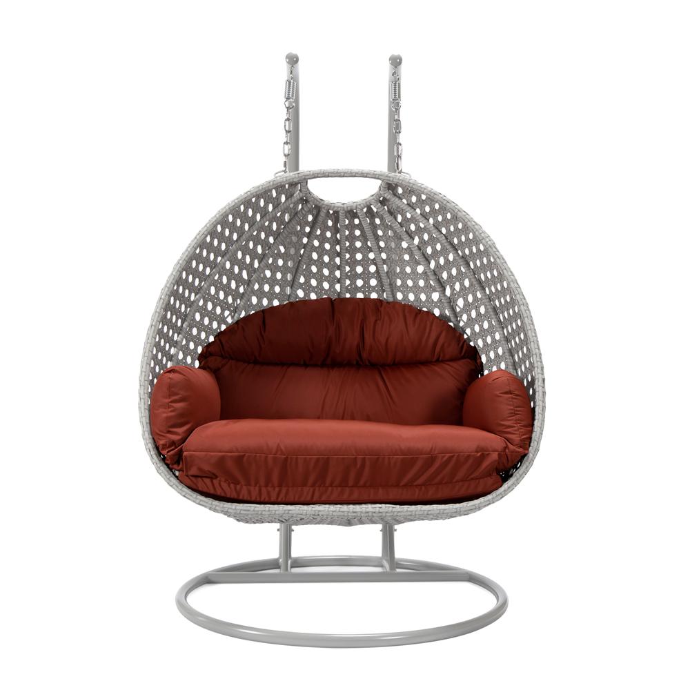 LeisureMod Wicker Hanging 2 person Egg Swing Chair in Cherry. Picture 2