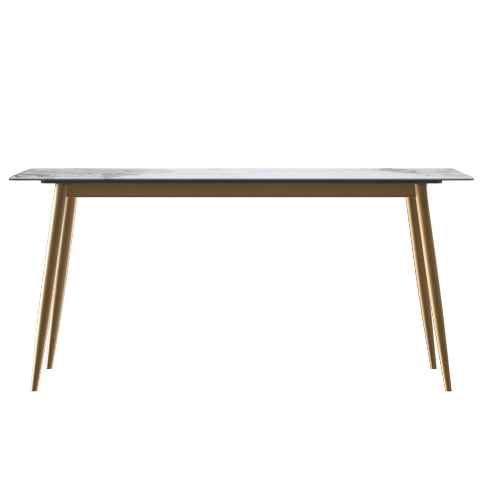 Modern Dining Table Brushed Gold Base, With 71 Medium Grey Sintered Stone Top. Picture 3