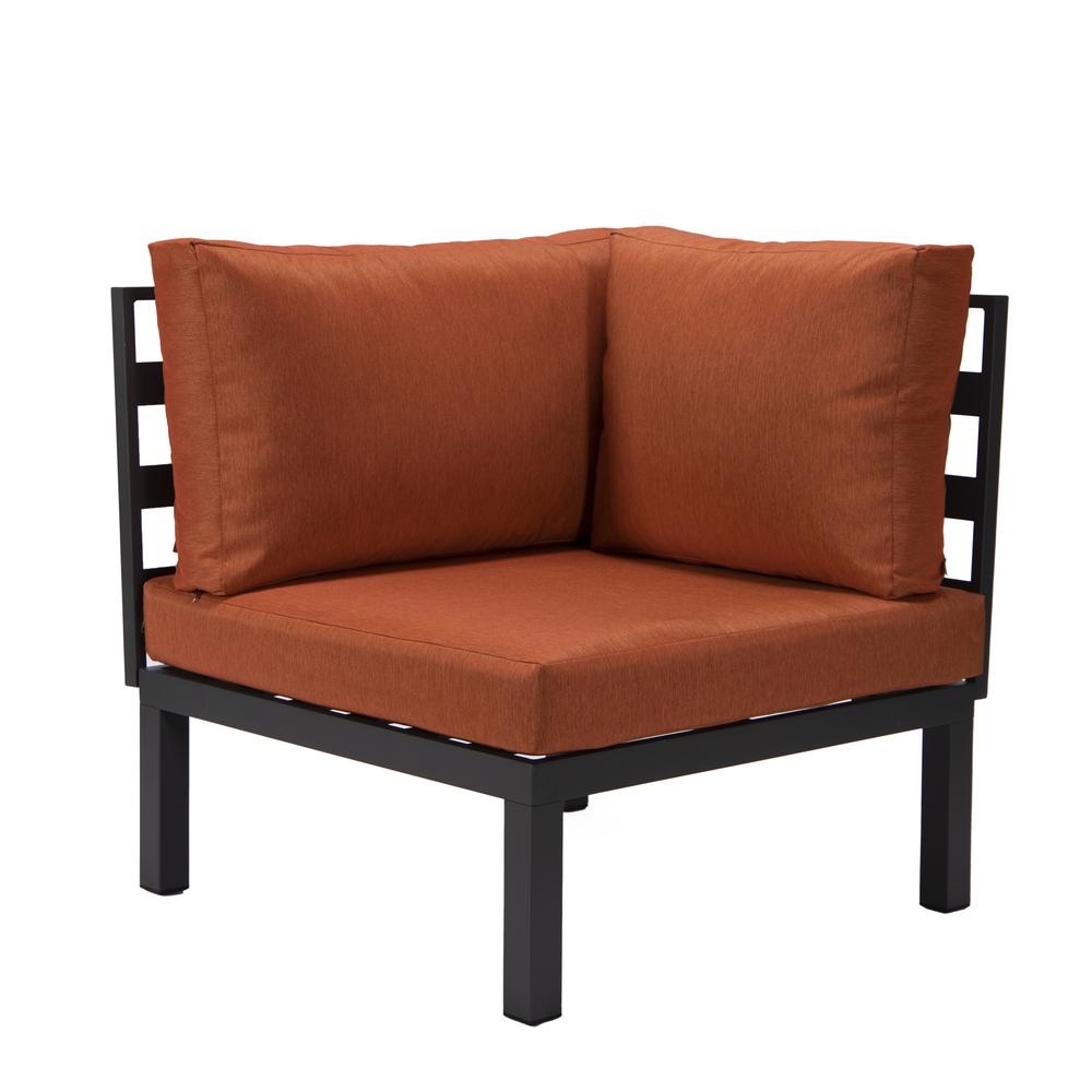 LeisureMod Hamilton 7-Piece Aluminum Patio Conversation Set With Coffee Table And Cushions Orange. Picture 4