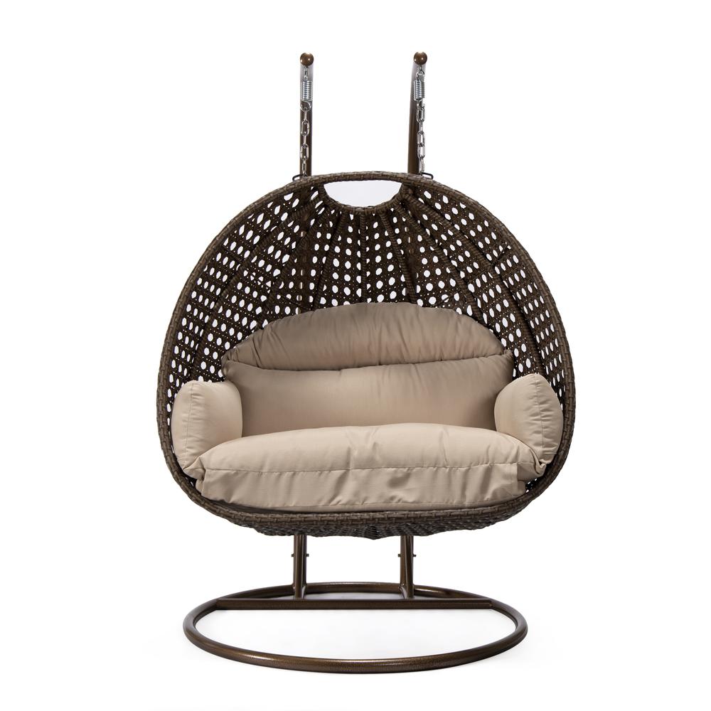 LeisureMod Wicker Hanging 2 person Egg Swing Chair , Beige. Picture 2