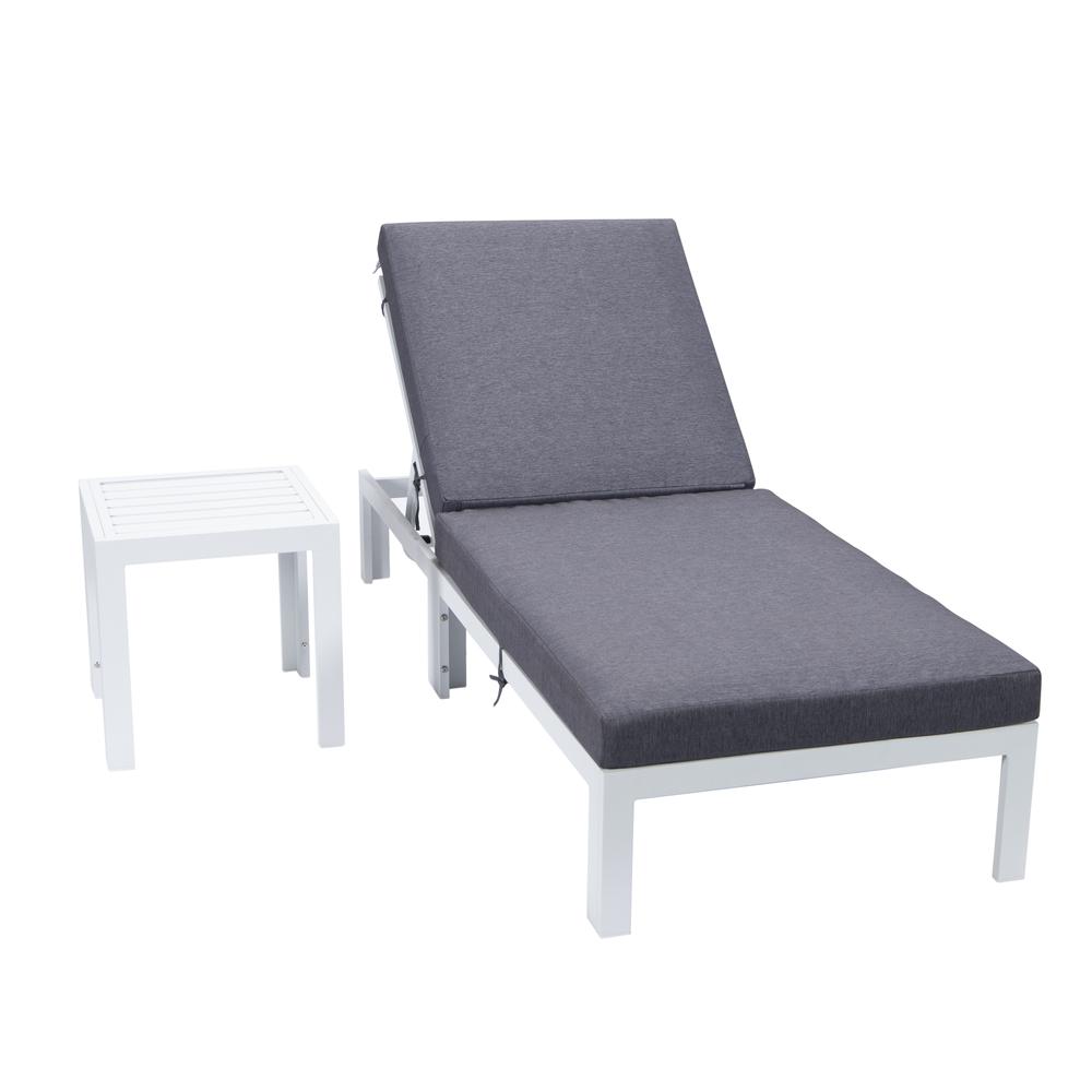 Chelsea Modern Outdoor White Chaise Lounge Chair With Side Table & Cushions. Picture 2