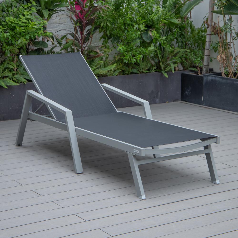 Grey Aluminum Outdoor Patio Chaise Lounge Chair With Arms. Picture 19