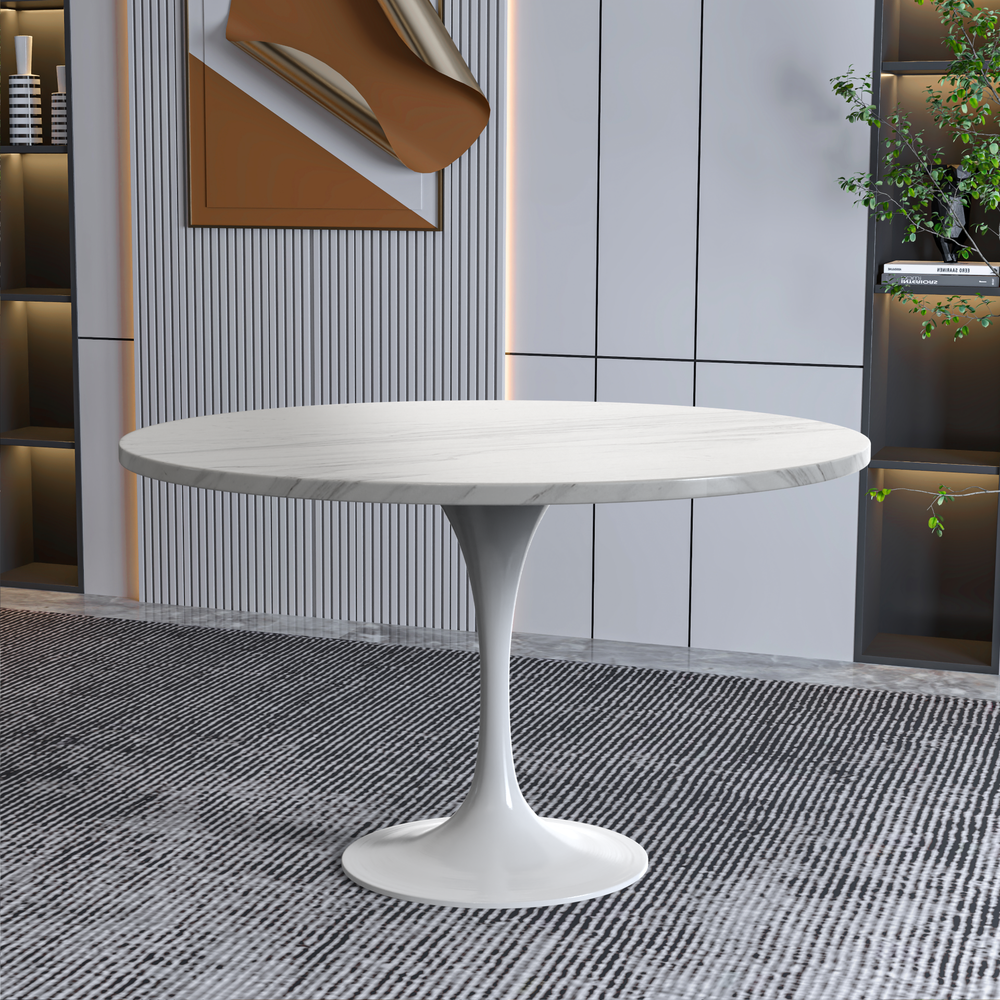 Verve Collection 48 Round Dining Table, White Base with Sintered Stone White Top. Picture 4