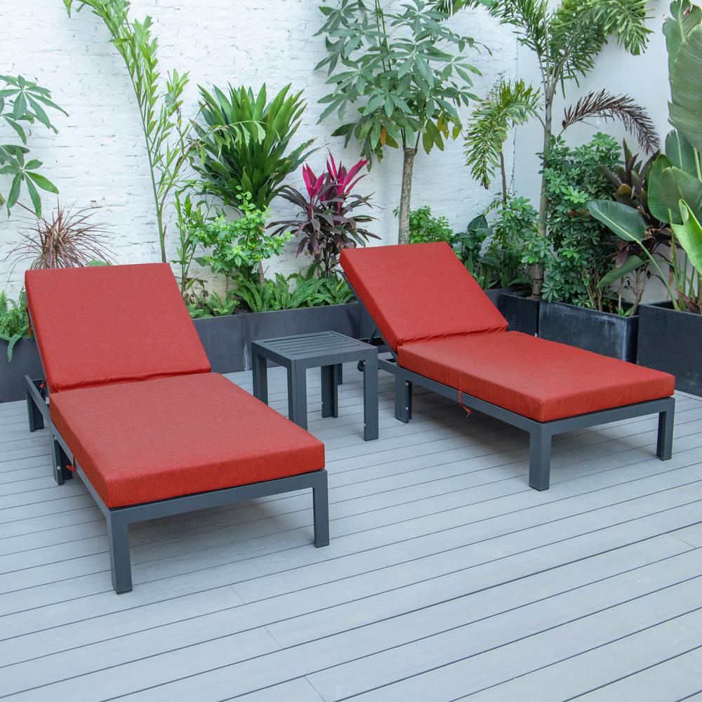 Chelsea Modern Outdoor Chaise Lounge Chair Set of 2 With Side Table & Cushions. Picture 3