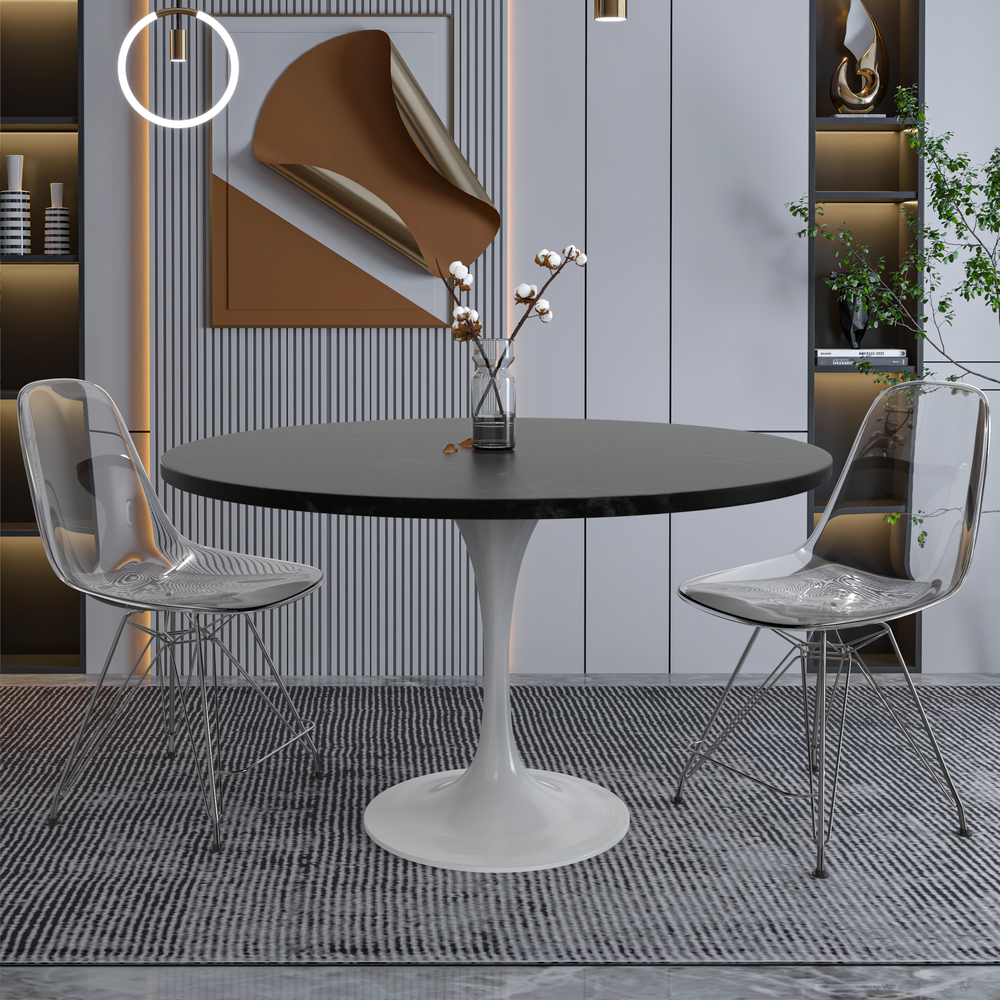 Verve 48 Round Dining Table, White Base with Black MDF Top. Picture 6