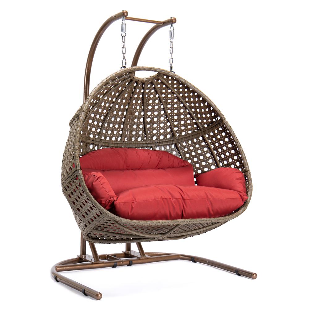 LeisureMod Wicker Hanging Double Egg Swing Chair  EKDBG-57DR. Picture 7