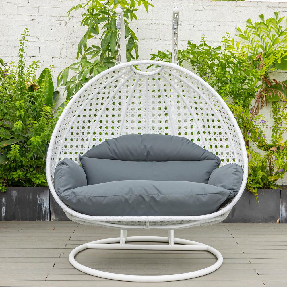 White Wicker Hanging 2 person Egg Swing Chair. Picture 7