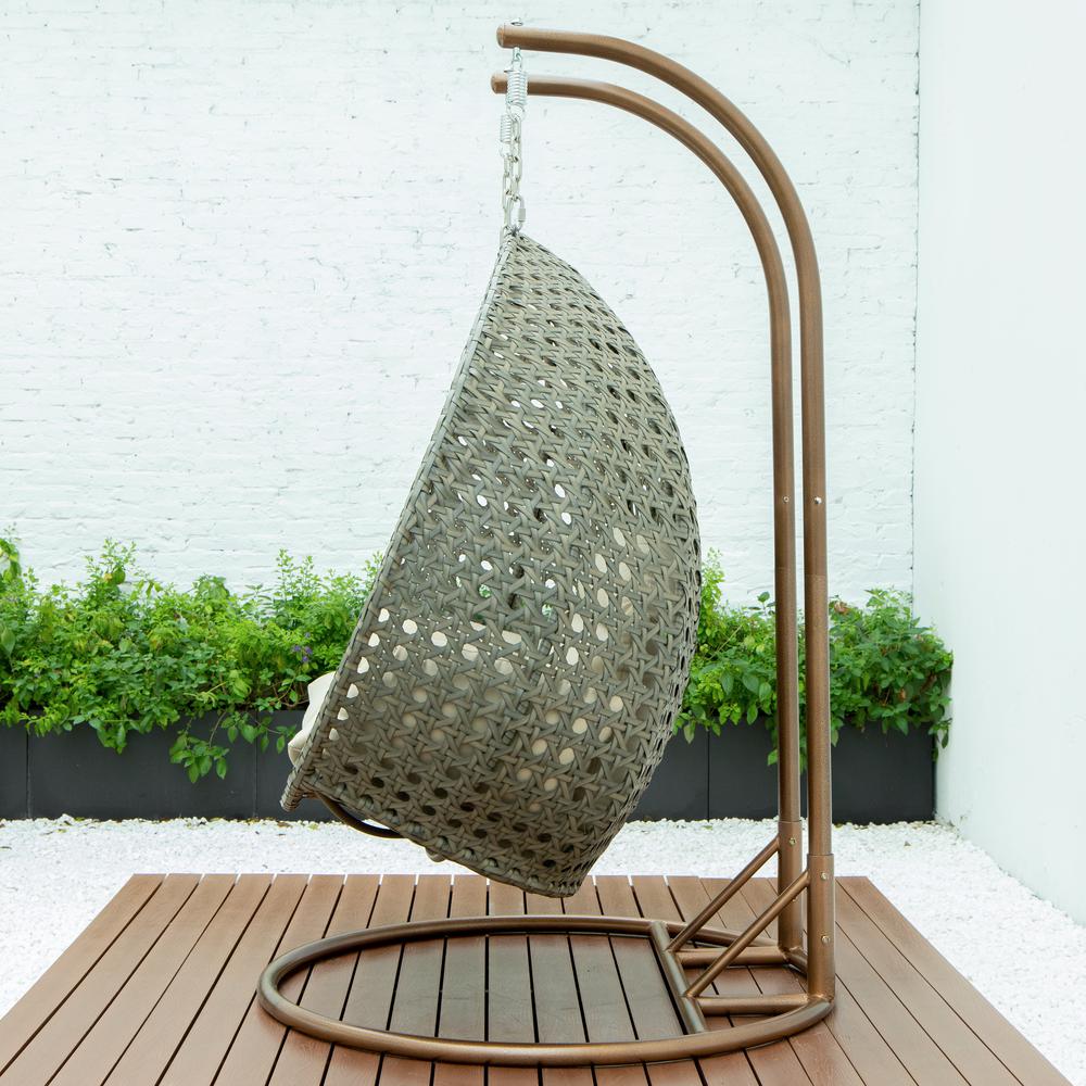 Beige Wicker Hanging 2 person Egg Swing Chair. Picture 7