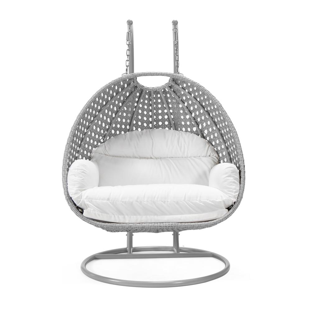 LeisureMod Wicker Hanging 2 person Egg Swing Chair in White. Picture 2