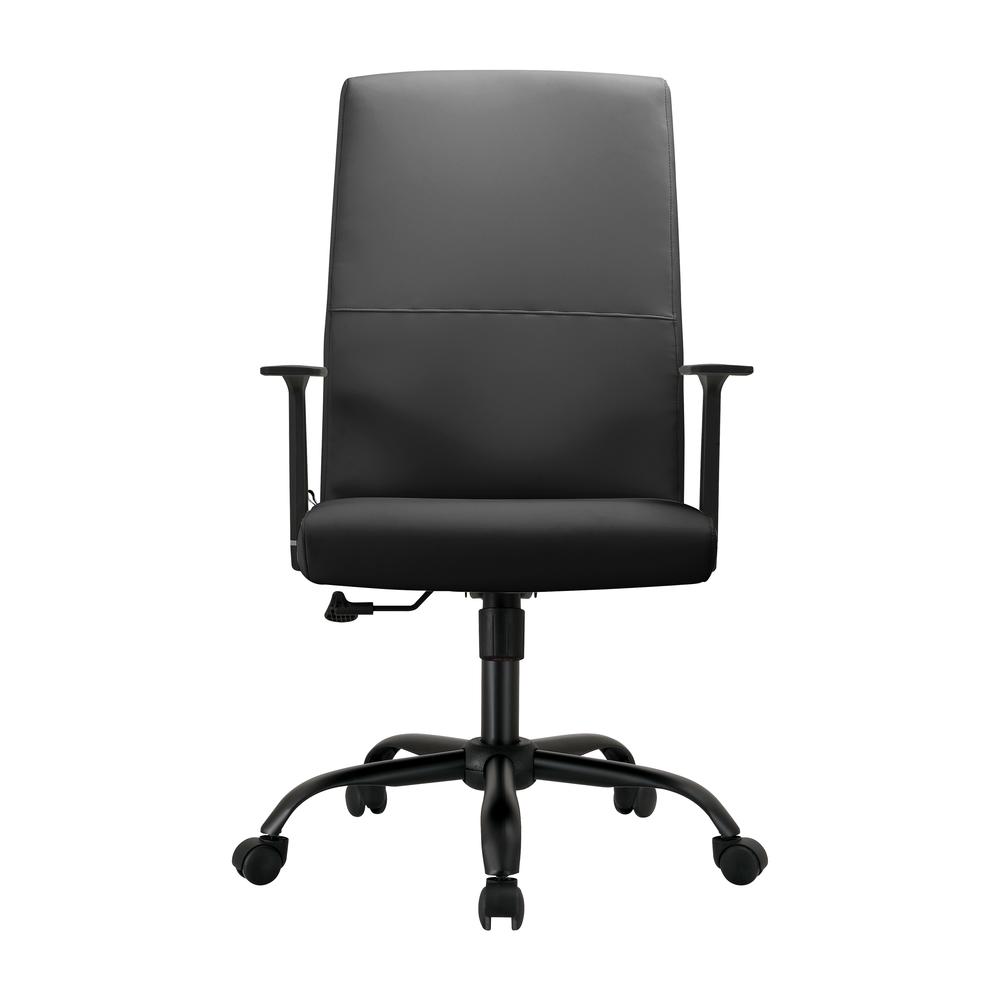 Evander Series Office Guest Chair in Black Leather. Picture 4