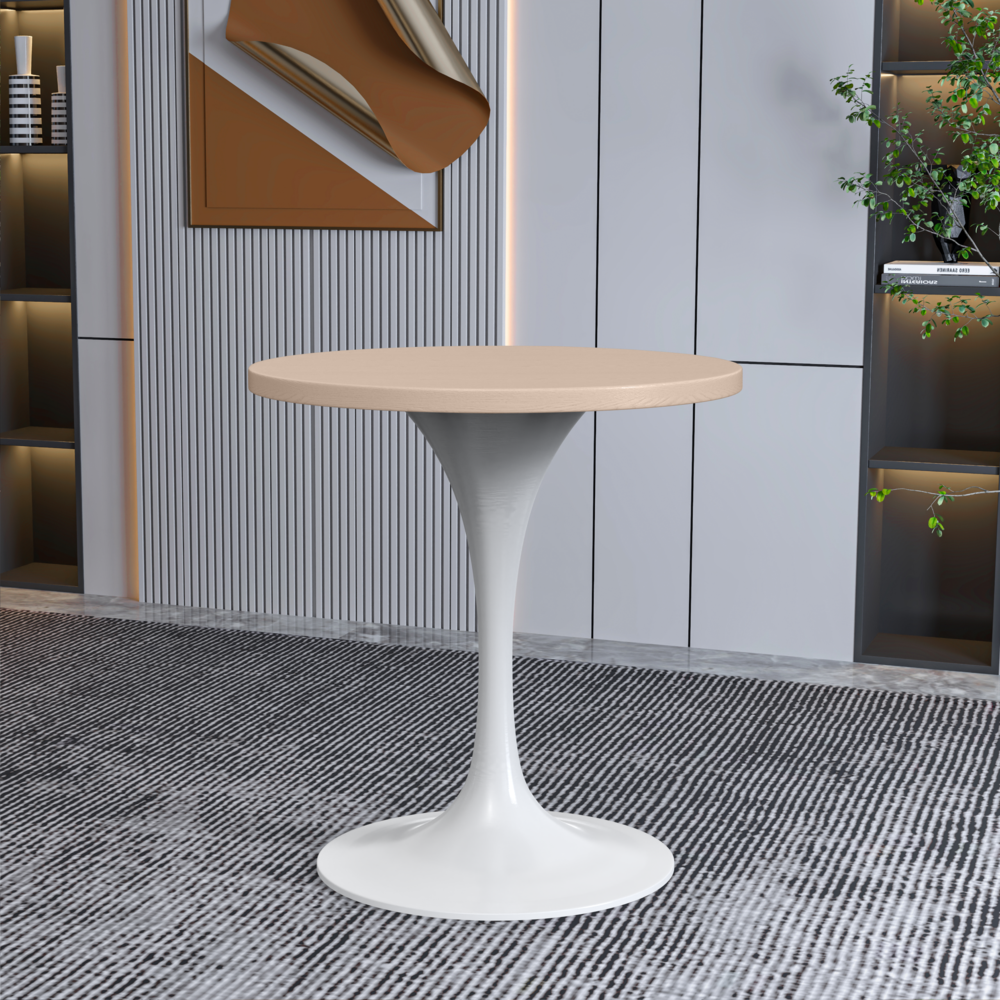Verve 27 Round Dining Table, White Base with Light Natural Wood MDF Top. Picture 5