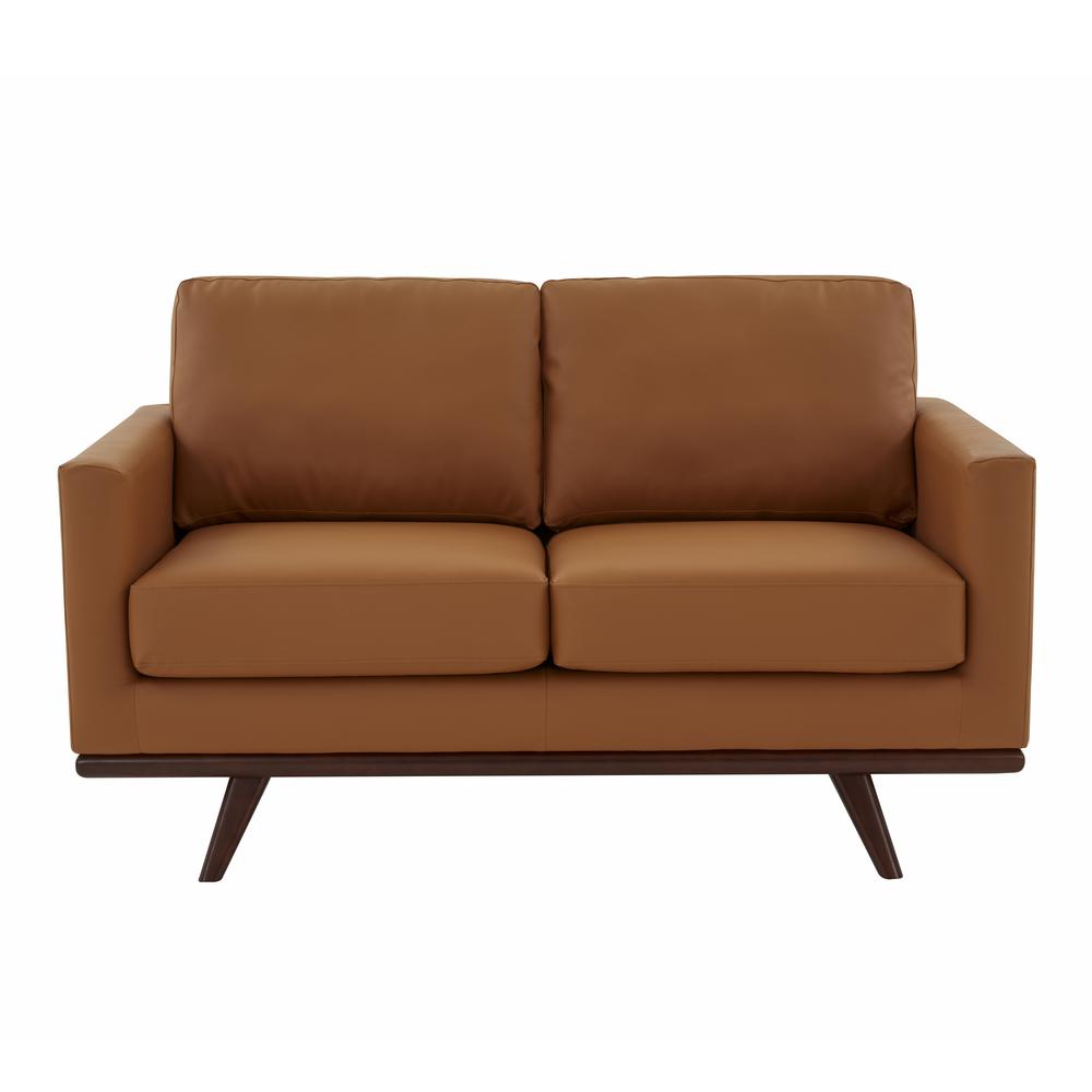 LeisureMod Chester Modern Leather Loveseat With Birch Wood Base, Cognac Tan. Picture 4