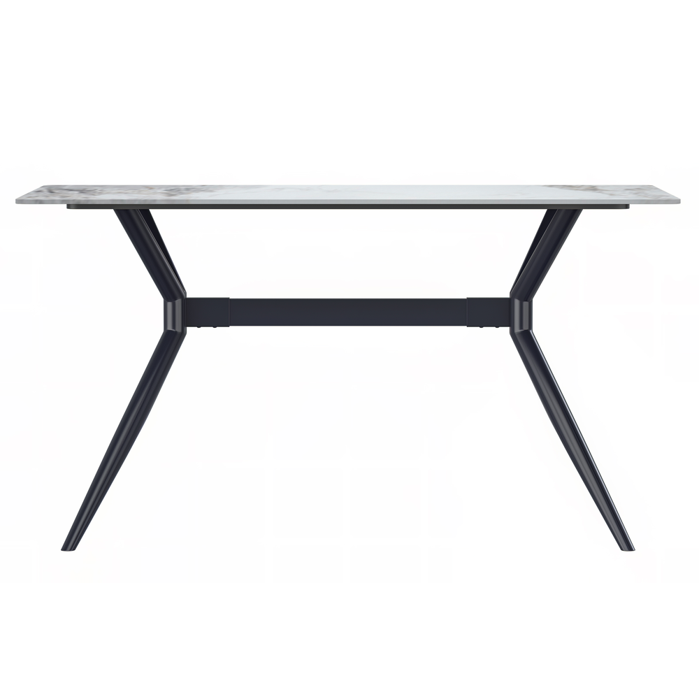 Black Stainless Steel Dining Table 55 With Medium Grey Sintered Stone Top. Picture 1