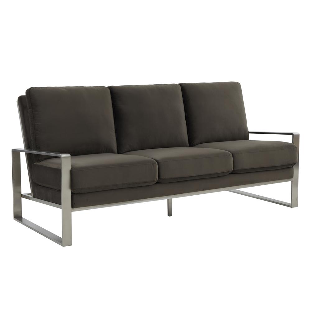 LeisureMod Jefferson Contemporary Modern Design Velvet Sofa With Silver Frame. Picture 1