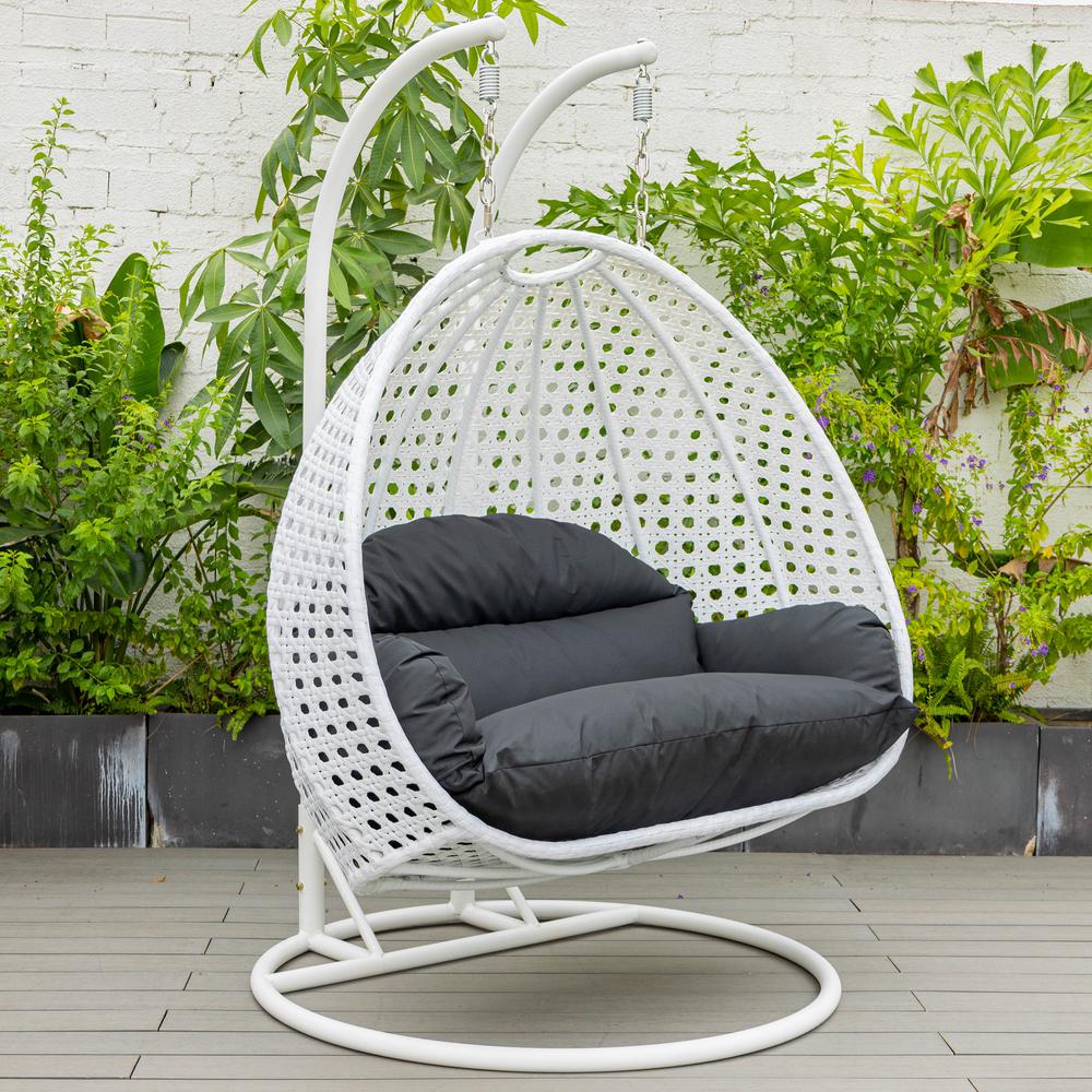 White Wicker Hanging 2 person Egg Swing Chair. Picture 7