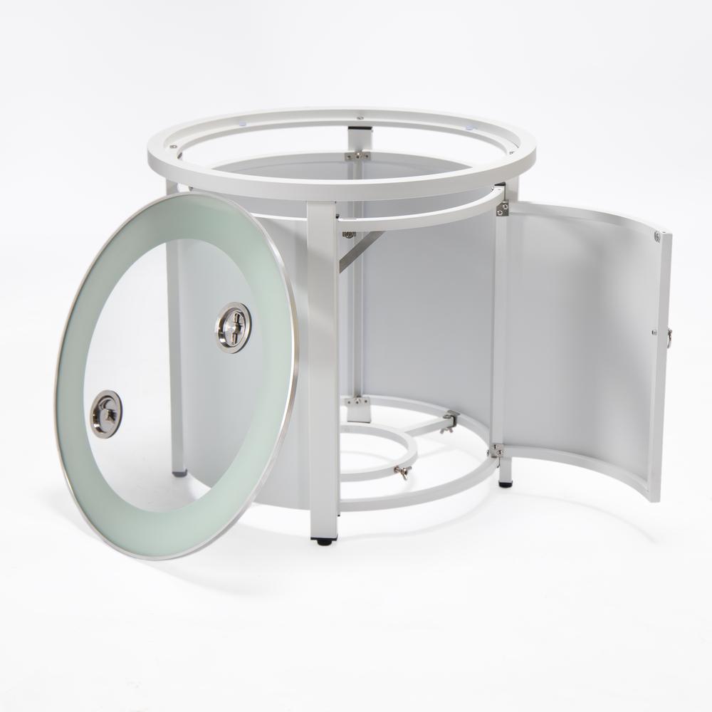 LeisureMod Walbrooke Modern White Patio Conversation With Round Fire Pit & Tank Holder, Green. Picture 12