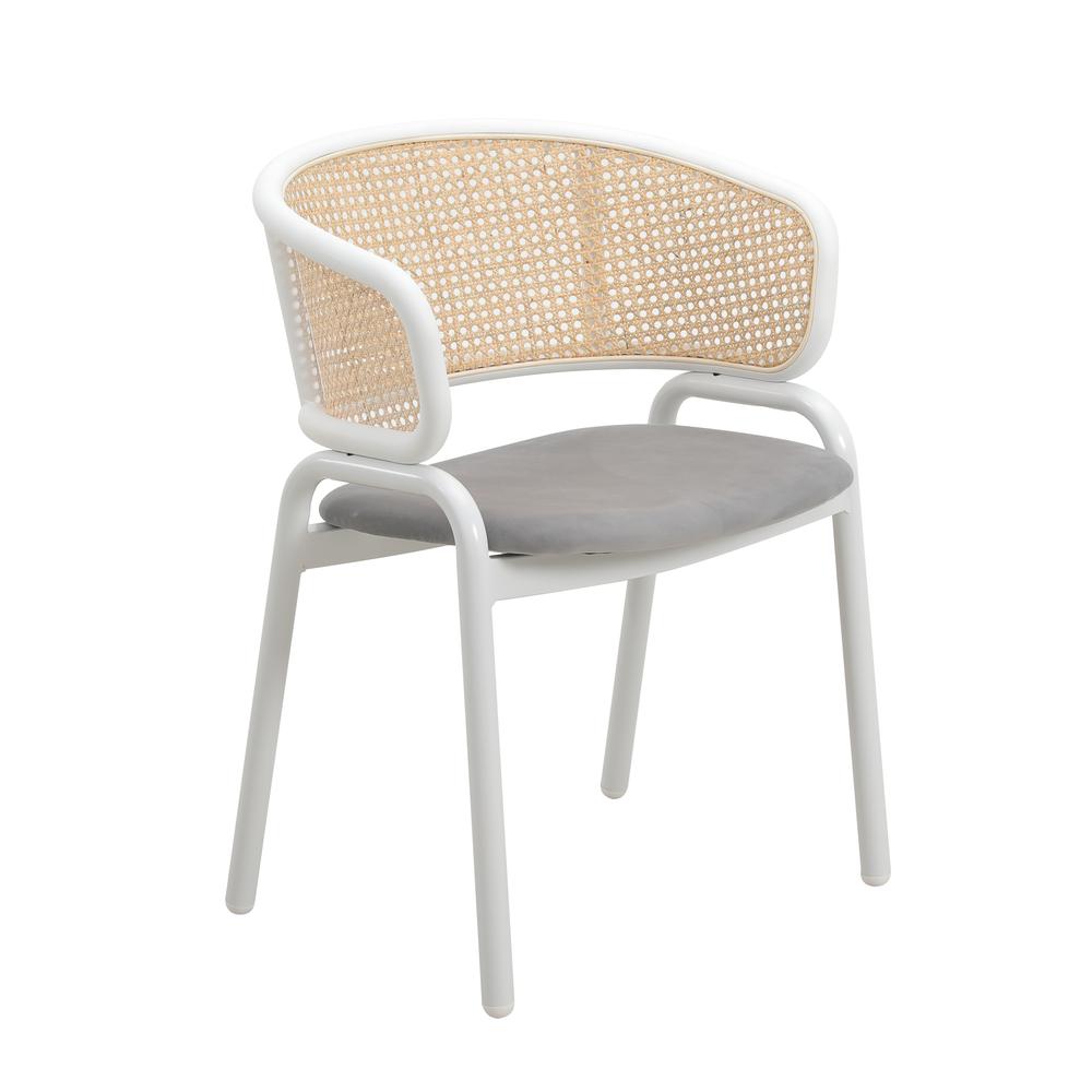 Dining Chair with White Powder Coated Steel Legs and Wicker Back, Set of 2. Picture 2
