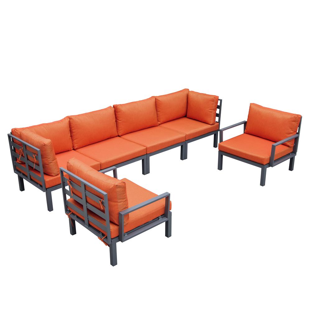 LeisureMod Hamilton 6-Piece Aluminum Patio Conversation Set With Cushions Orange. Picture 1