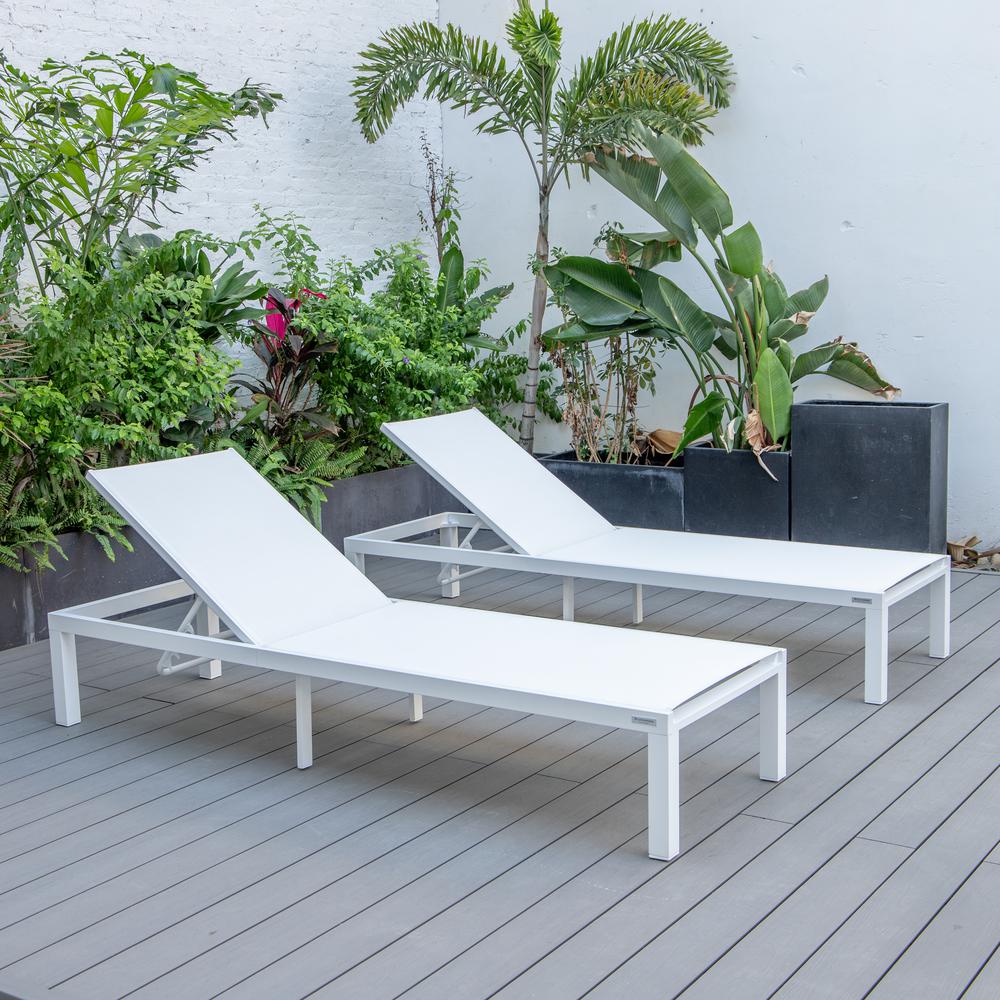 Marlin Patio Chaise Lounge Chair With White Aluminum Frame, Set of 2. Picture 14