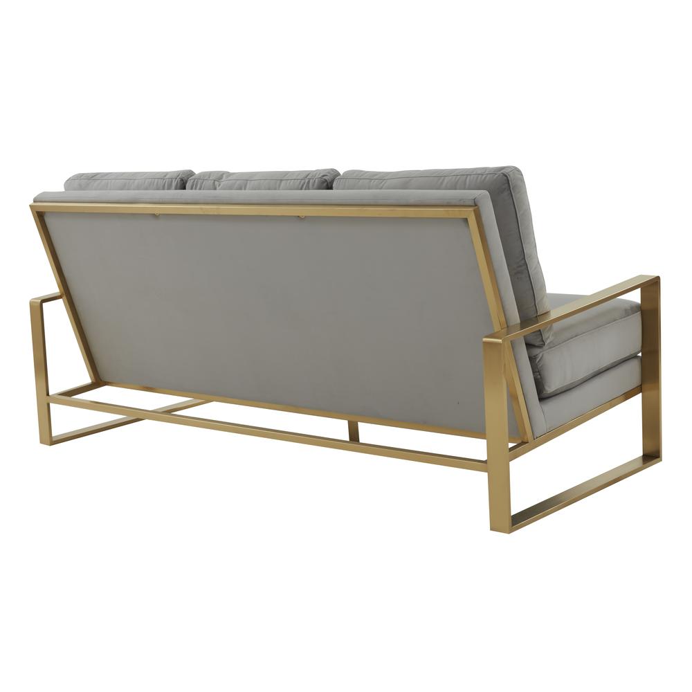 LeisureMod Jefferson Contemporary Modern Design Velvet Sofa With Gold Frame., Light Grey. Picture 4