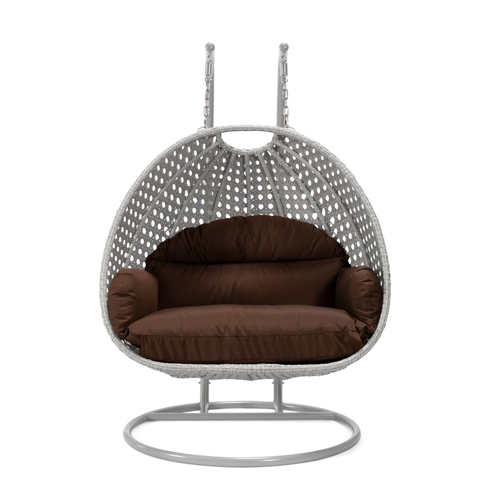 LeisureMod Wicker Hanging 2 person Egg Swing Chair in Brown. Picture 2