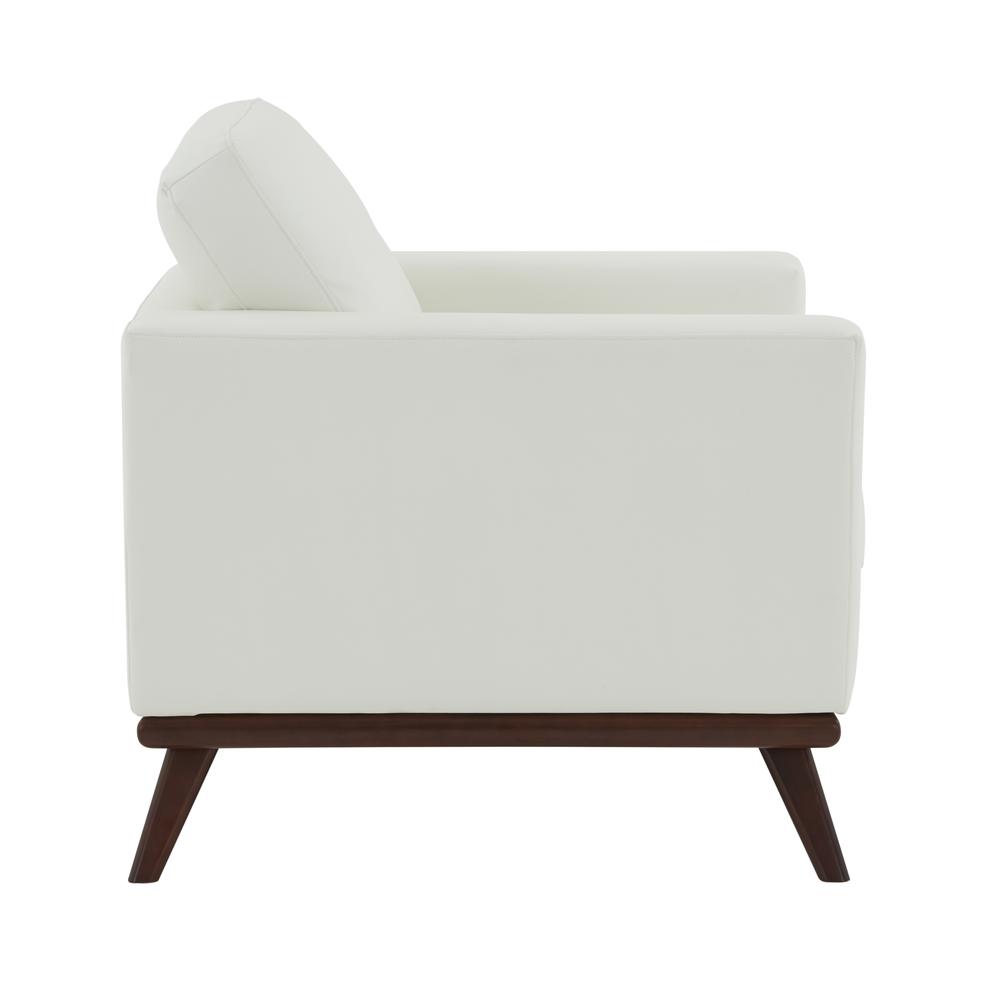 LeisureMod Chester Modern Leather Accent Arm Chair With Birch Wood Base, White. Picture 3