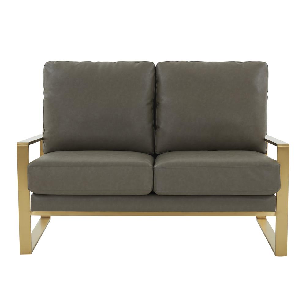 Jefferson - Leather Loveseat - Gold Frame - Grey. Picture 5