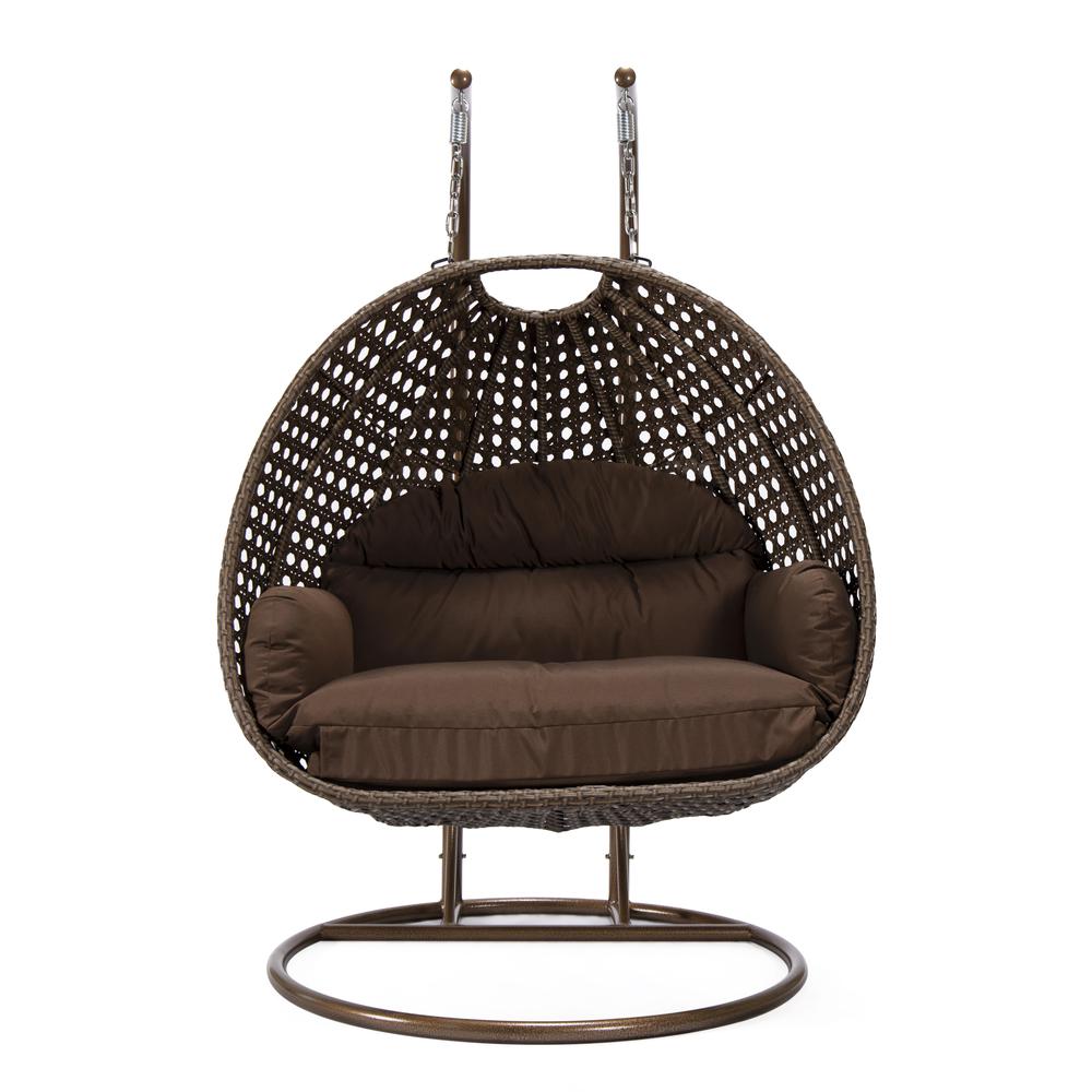 LeisureMod Wicker Hanging 2 person Egg Swing Chair , Brown. Picture 2