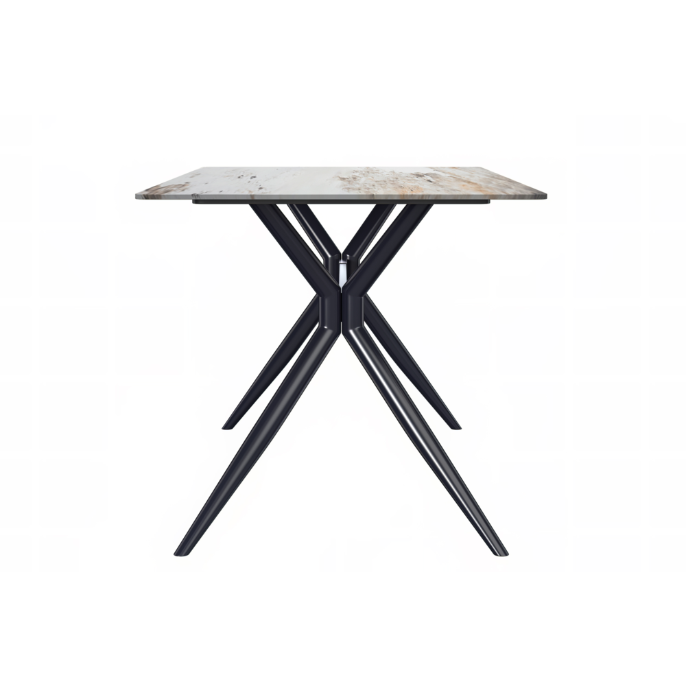 Black Stainless Steel Dining Table 55 With White Grey Sintered Stone Top. Picture 4
