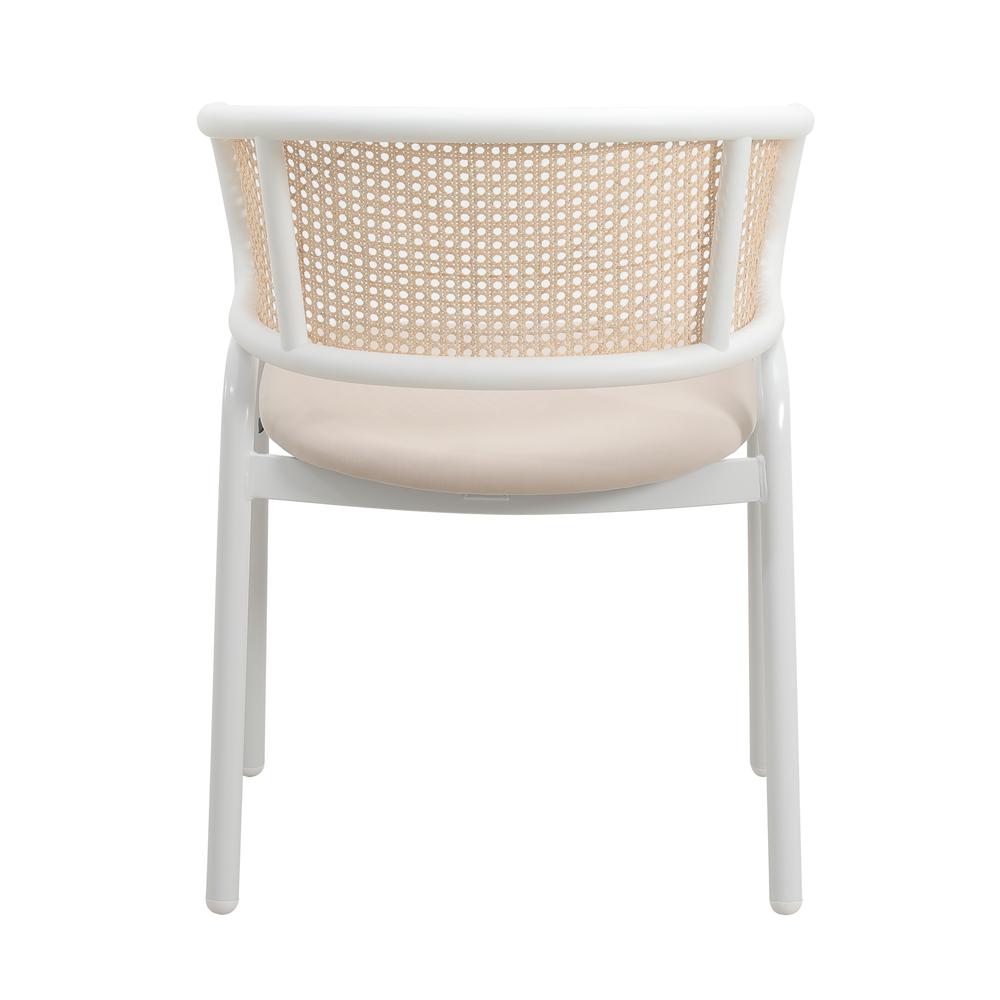 Dining Chair with White Powder Coated Steel Legs and Wicker Back, Set of 4. Picture 6