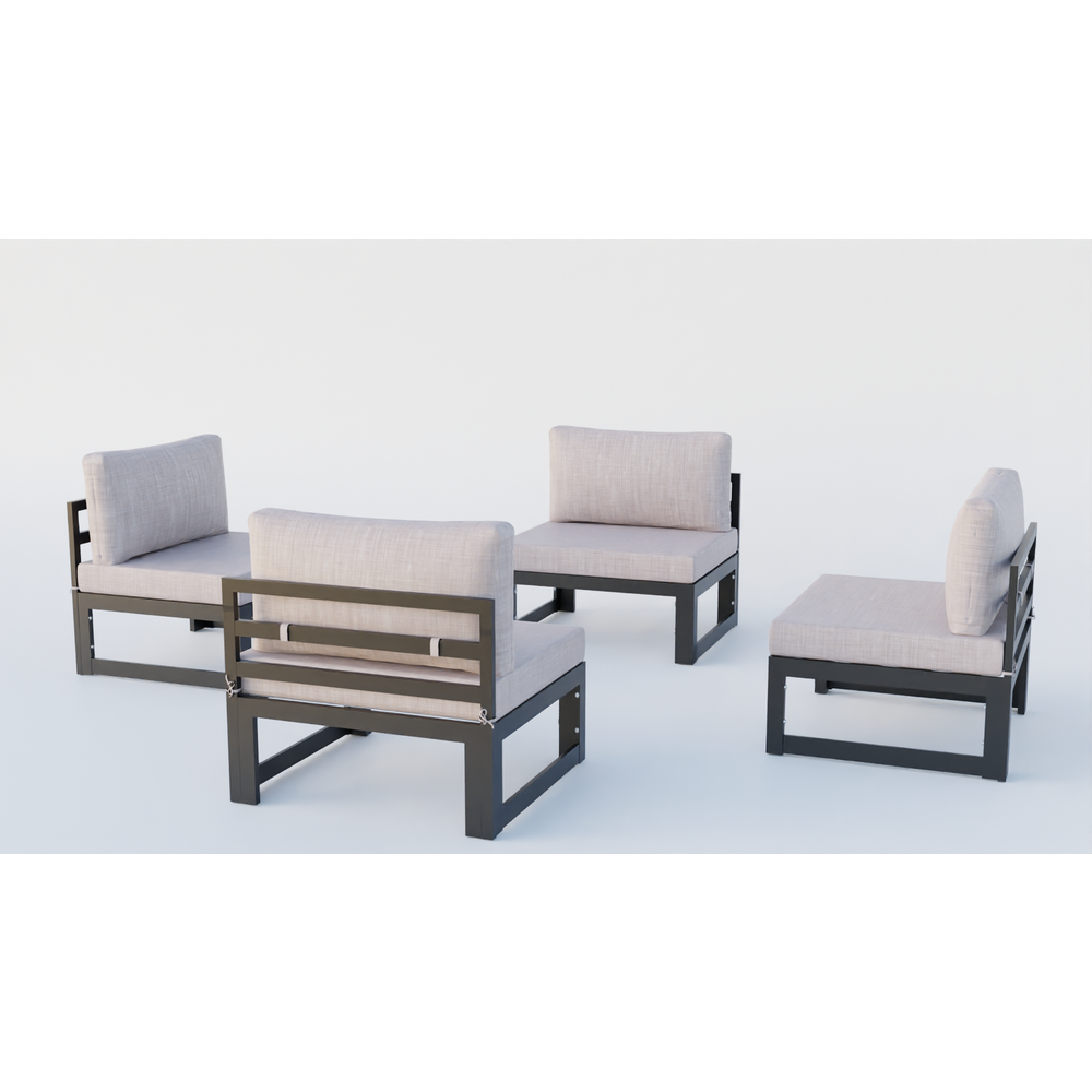 Chelsea 4-Piece Middle Patio Chairs Black Aluminum With Cushions. Picture 2