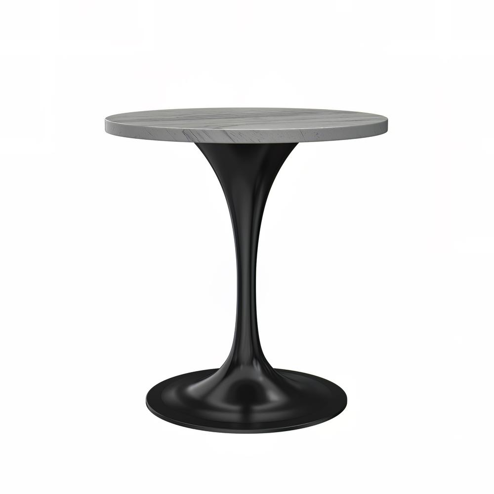 Verve 27" Round Dining Table, Black Base with Laminated White Marbleized Top. Picture 1