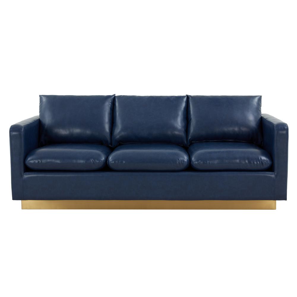 Nervo Modern Mid-Century Upholstered Leather Sofa with Gold Frame. Picture 2