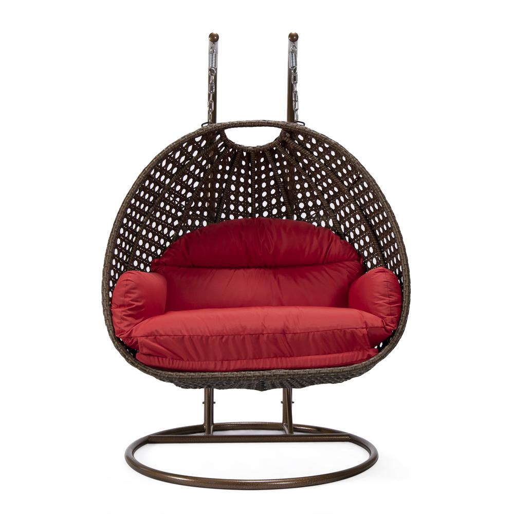LeisureMod Wicker Hanging 2 person Egg Swing Chair , Red. Picture 2