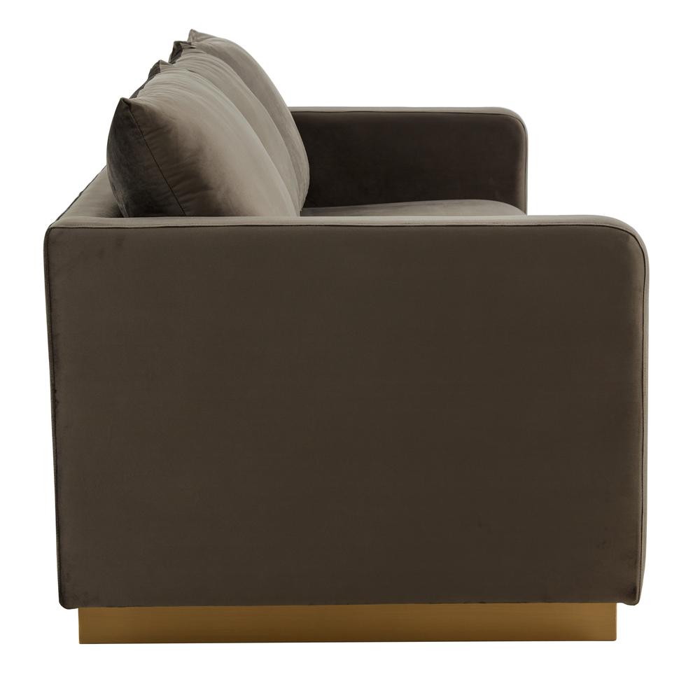 LeisureMod Nervo Modern Mid-Century Upholstered Velvet Sofa with Gold Frame, Dark Grey. Picture 4