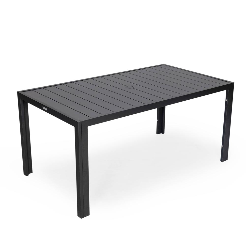 Chelsea Aluminum Outdoor Dining Table With 8 Chairs and Charcoal Blue Cushions. Picture 6