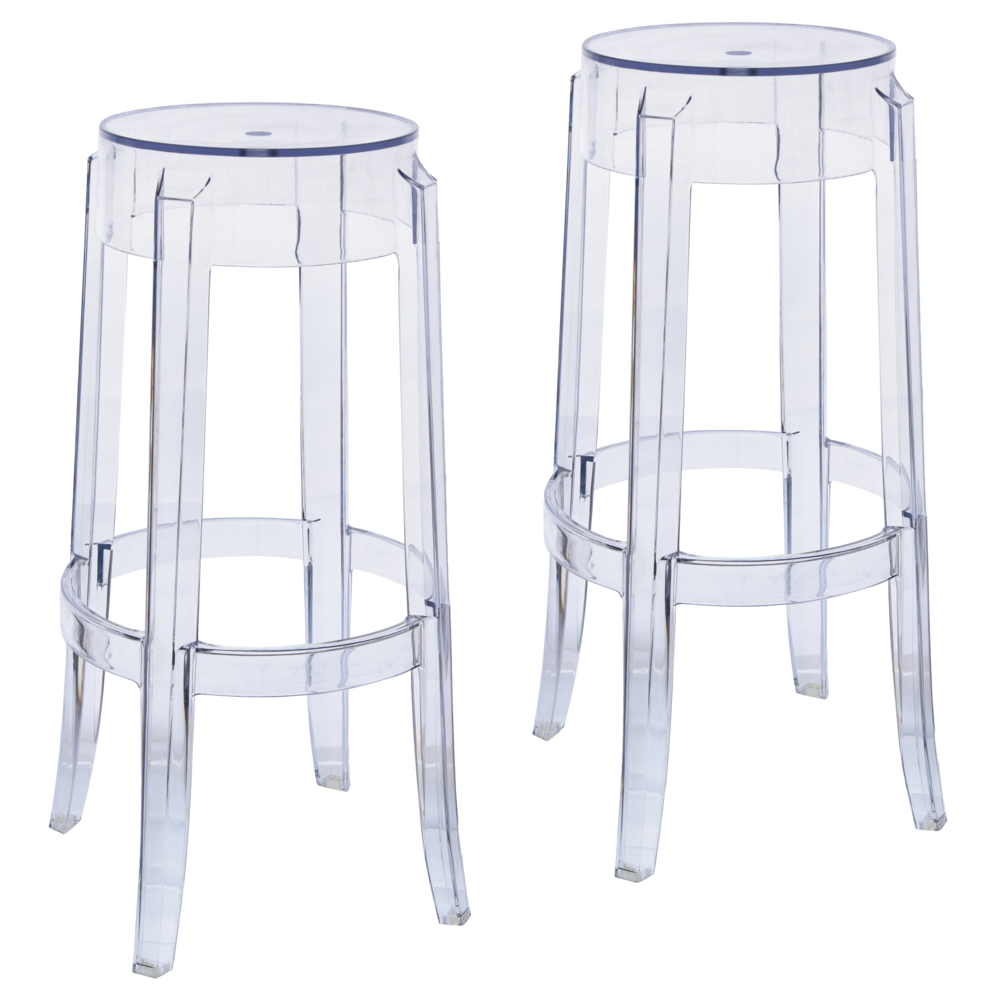 Averill Plastic Barstool with Clear Acrylic Seat and Legs, Set of 2. Picture 1