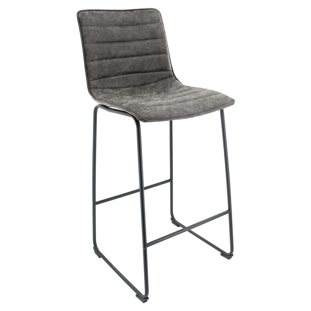 LeisureMod Brooklyn 29.9" Modern Leather Bar Stool With Black Iron Base & Footrest Grey. Picture 1
