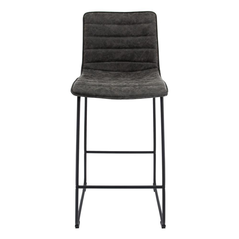 LeisureMod Brooklyn 29.9" Modern Leather Bar Stool With Black Iron Base & Footrest Grey. Picture 2