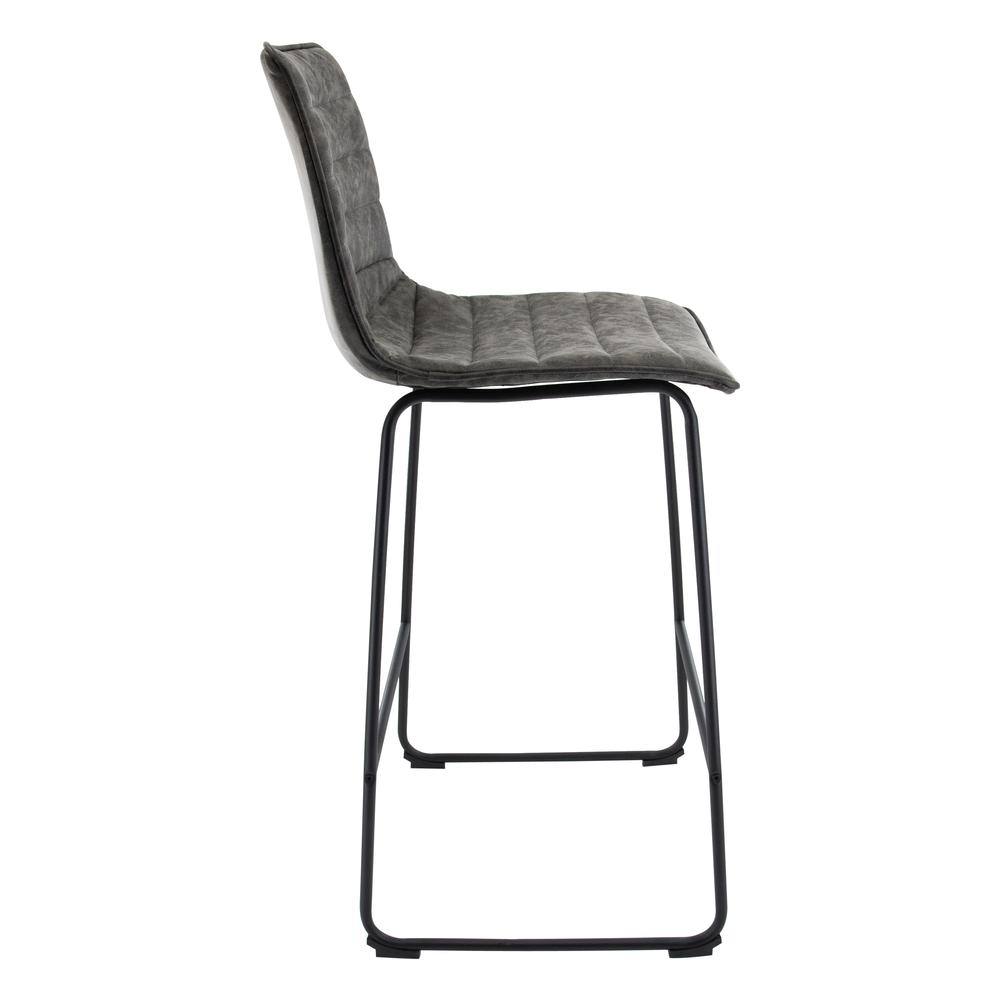 LeisureMod Brooklyn 29.9" Modern Leather Bar Stool With Black Iron Base & Footrest Grey. Picture 3