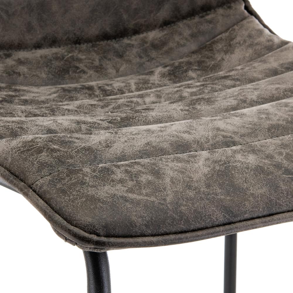 LeisureMod Brooklyn 29.9" Modern Leather Bar Stool With Black Iron Base & Footrest Grey. Picture 6