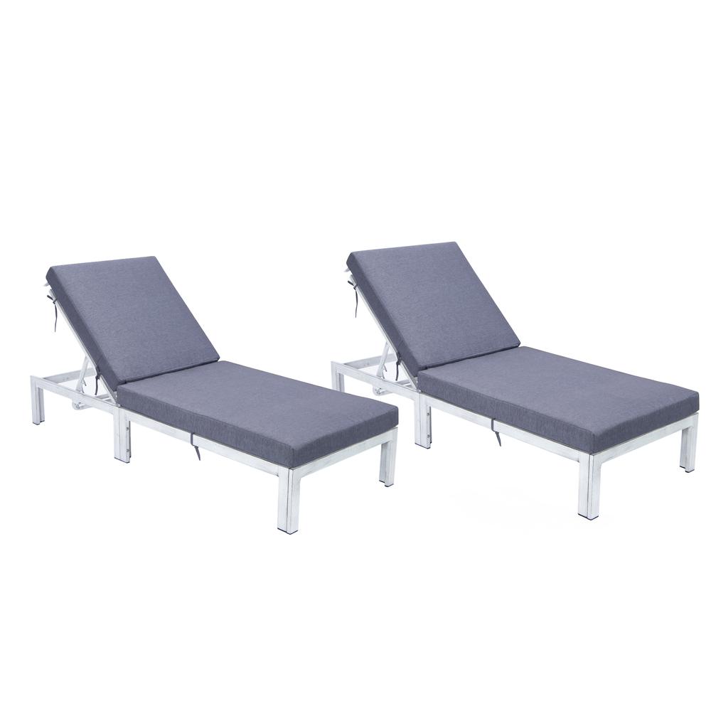 Outdoor Weathered Grey Chaise Lounge Chair With Cushions Set of 2. Picture 1