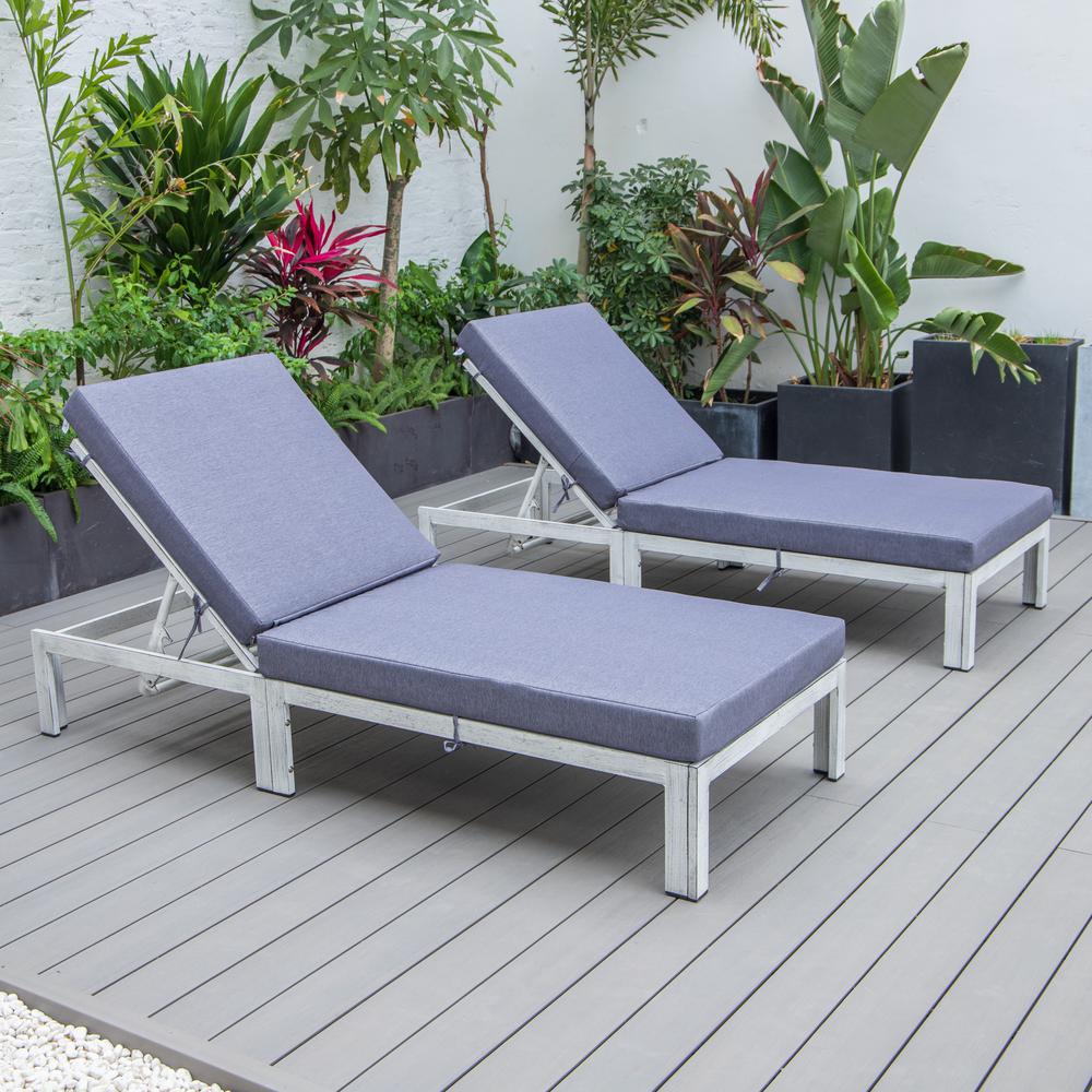 Outdoor Weathered Grey Chaise Lounge Chair With Cushions Set of 2. Picture 2