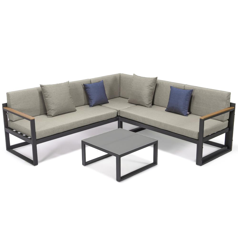 LeisureMod Chelsea Black Sectional With Adjustable Headrest & Coffee Table With Two Tone Cushions CSLBL-80BG-BU. The main picture.