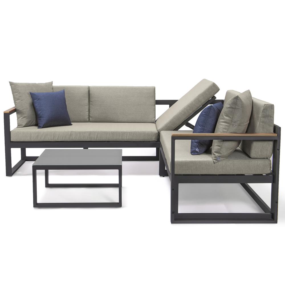 LeisureMod Chelsea Black Sectional With Adjustable Headrest & Coffee Table With Two Tone Cushions CSLBL-80BG-BU. Picture 10