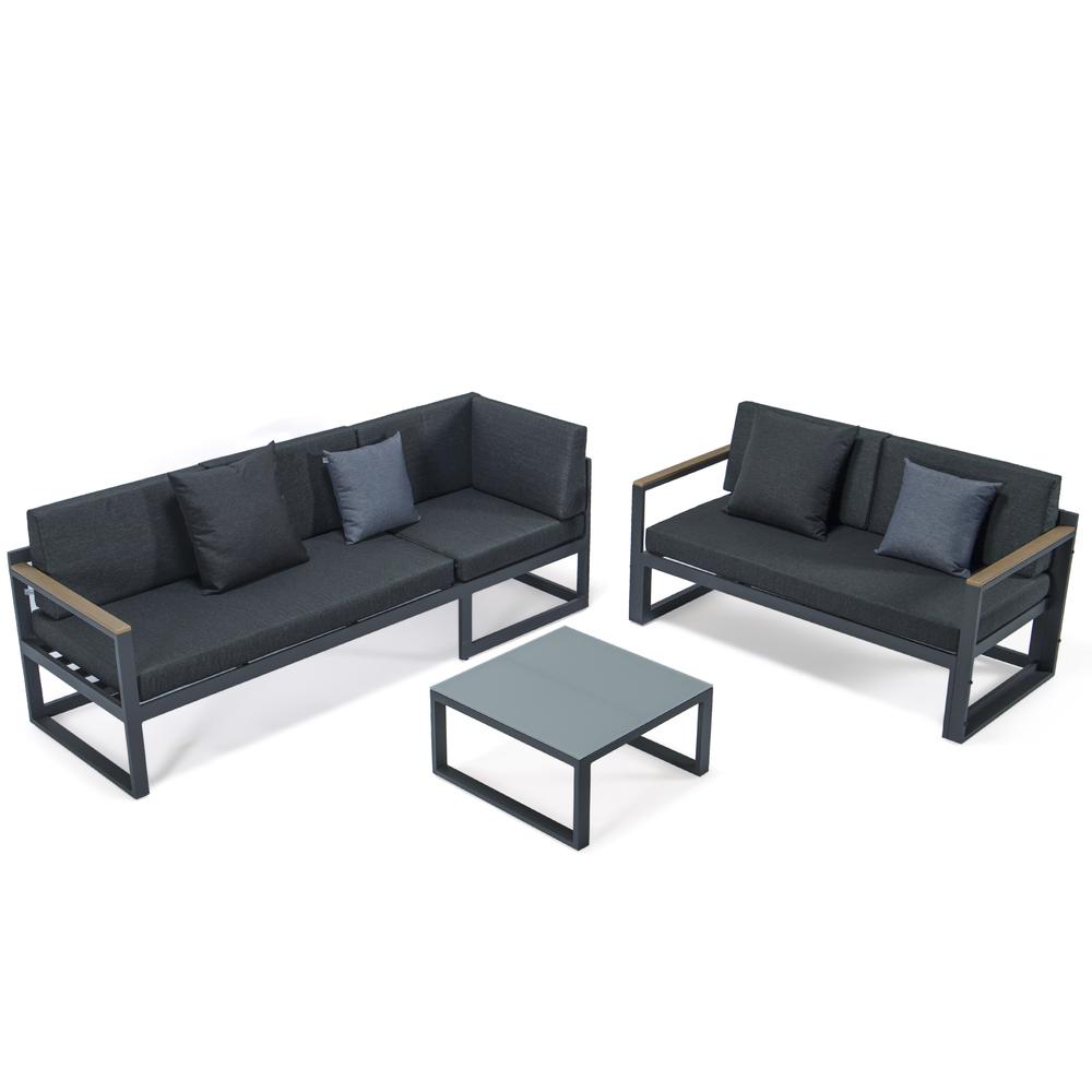 LeisureMod Chelsea Black Sectional With Adjustable Headrest & Coffee Table With Two Tone Cushions CSLBL-80BL-BU. Picture 12