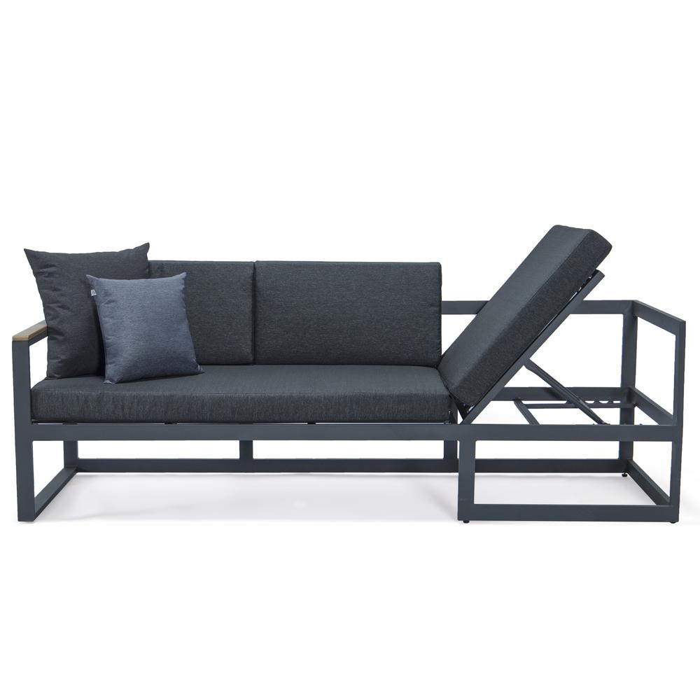 LeisureMod Chelsea Black Sectional With Adjustable Headrest & Coffee Table With Two Tone Cushions CSLBL-80BL-BU. Picture 14